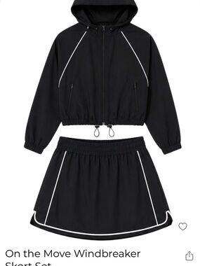 On-the-Move Black Hooded Windbreaker Jacket & Skort Set
